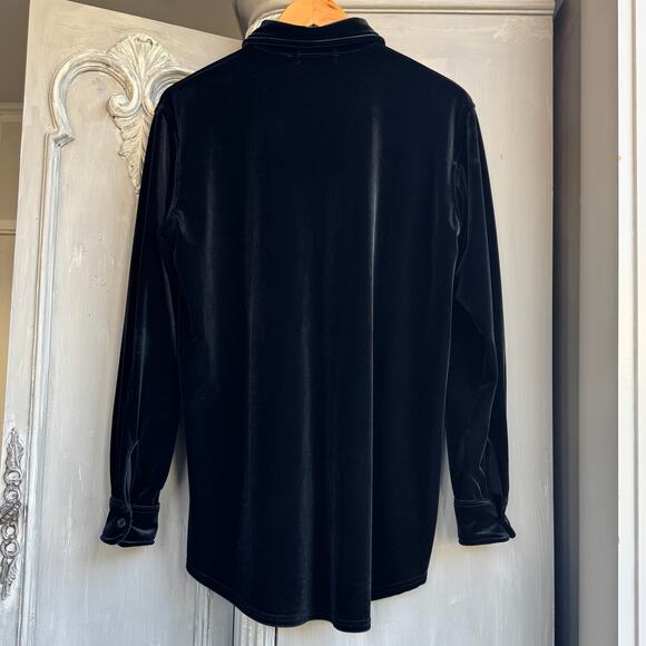 Black Velvet Blouse Sz S Long Sleeve Button Down Holiday NYE Shirt Jones NY - Picture 7 of 14